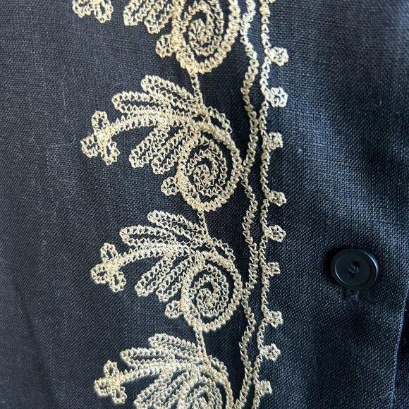 Sunny Leigh Vintage 100% Linen Black Embroidered Tunic Shirt Blouse Size Small - Picture 4 of 9